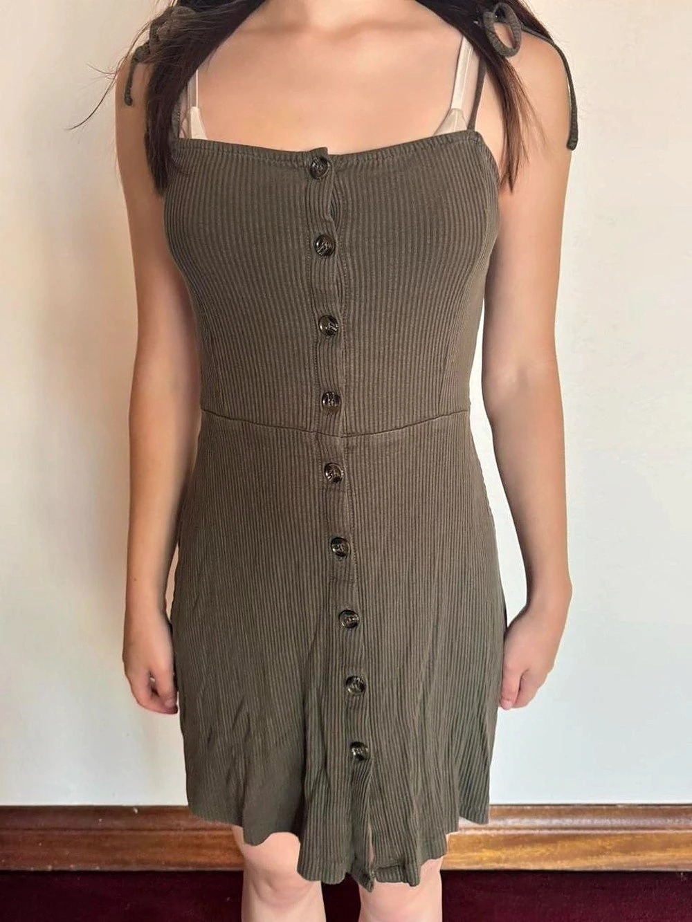Topshop Ribbed Button Down Mini Dress Green US 2 Like New